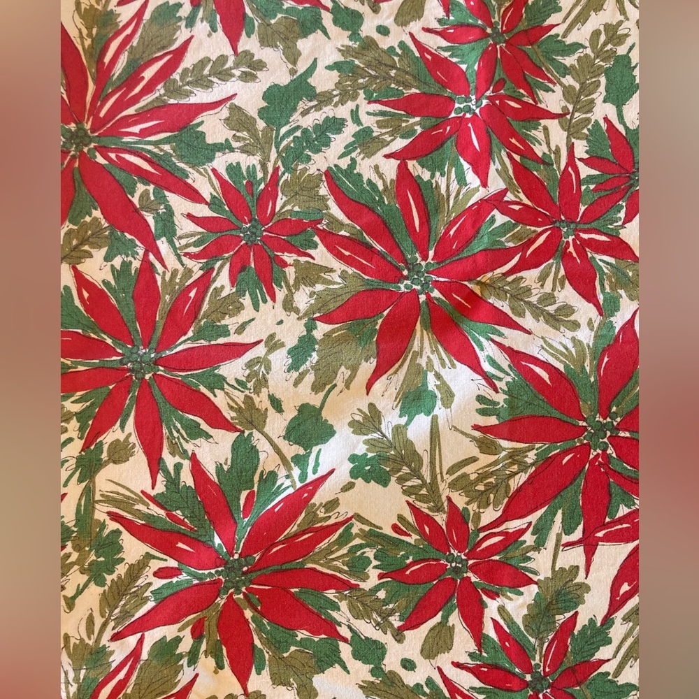 Vintage Christmas Tablecloth retro POINSETTIAS Fabuous Mid Century 71" x 51"